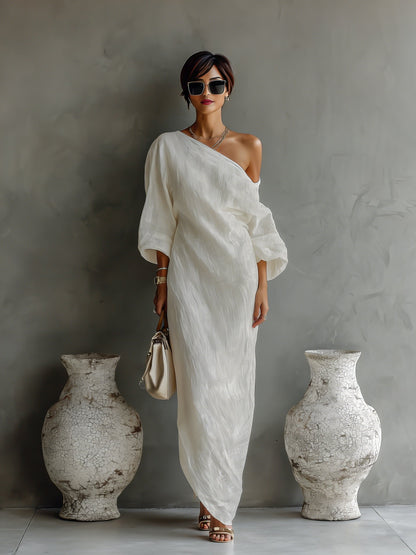 Women's Asymmetrical One-Shoulder Linen Maxi Dress