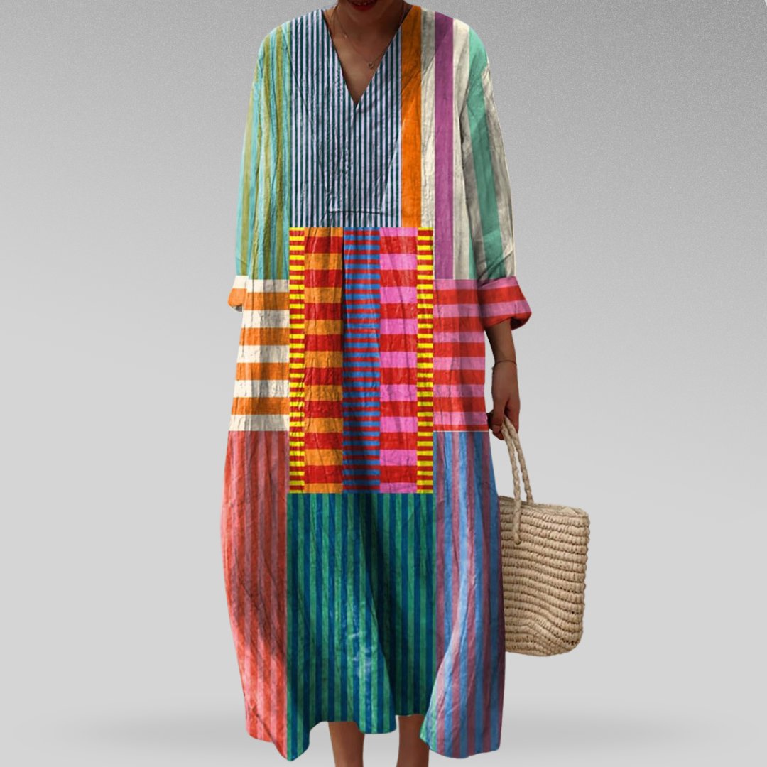 Women's Loose-Fit V-Neck Linen Maxi Dress