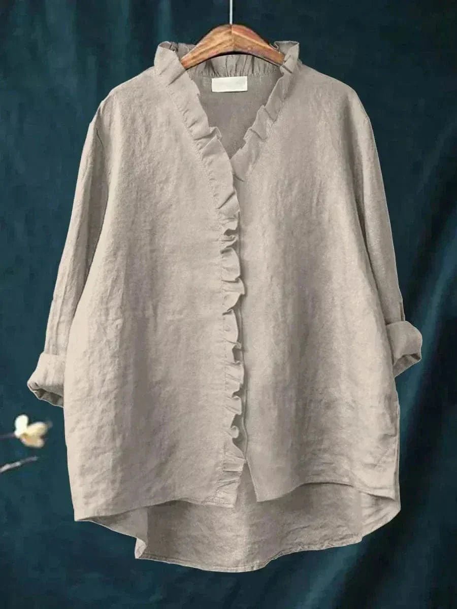 Loose-Fit Ruffled Linen Blouse for Women