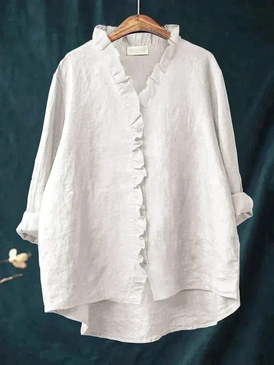Loose-Fit Ruffled Linen Blouse for Women