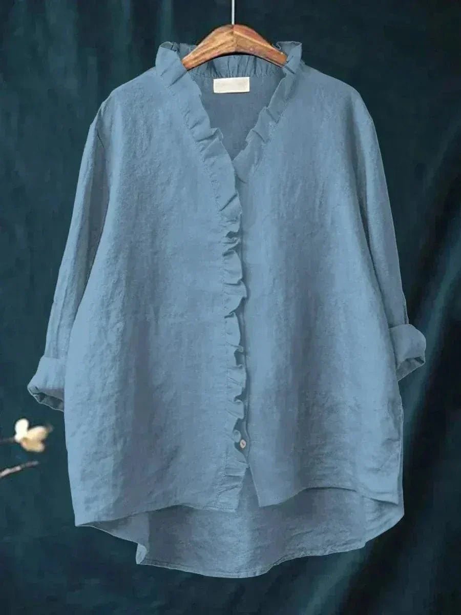 Loose-Fit Ruffled Linen Blouse for Women