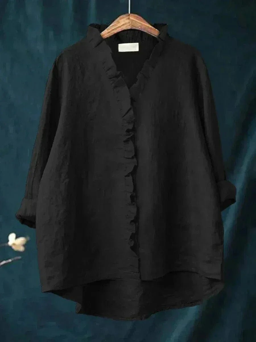 Loose-Fit Ruffled Linen Blouse for Women