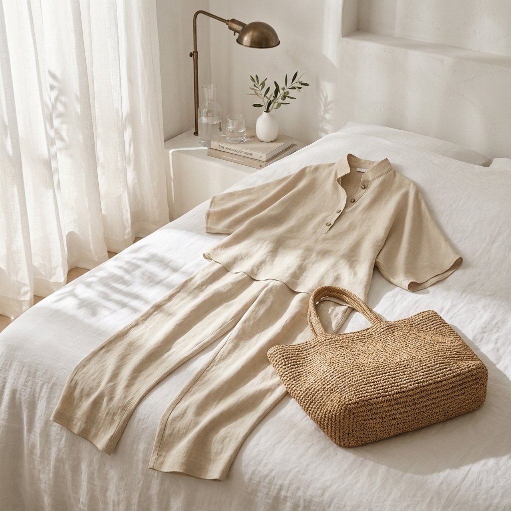 Women's Mandarin Collar Kimono Sleeve Linen Top and Wide-Leg Pants Set