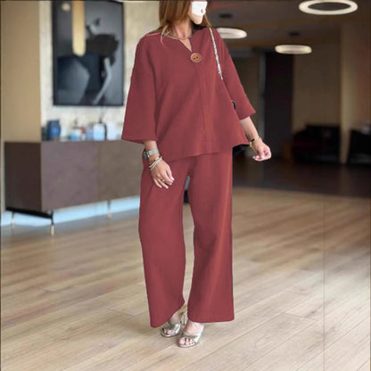 Women's 3/4-Sleeve Linen Tunic and Palazzo Pants Co-ord