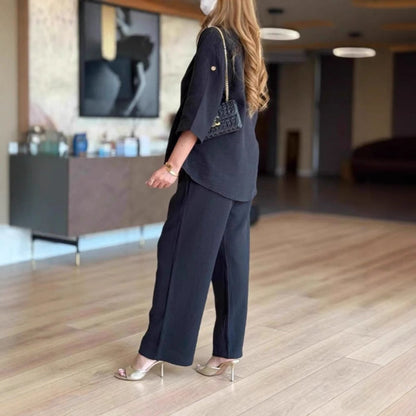 Women's 3/4-Sleeve Linen Tunic and Palazzo Pants Co-ord
