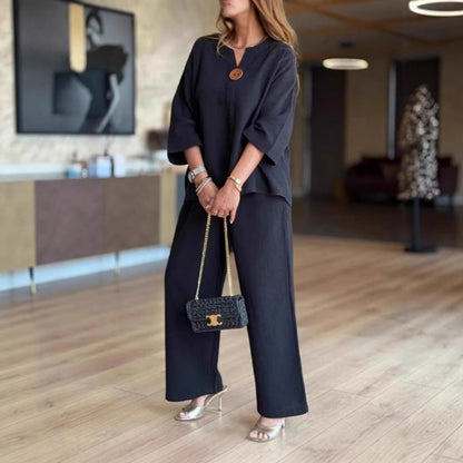 Women's 3/4-Sleeve Linen Tunic and Palazzo Pants Co-ord