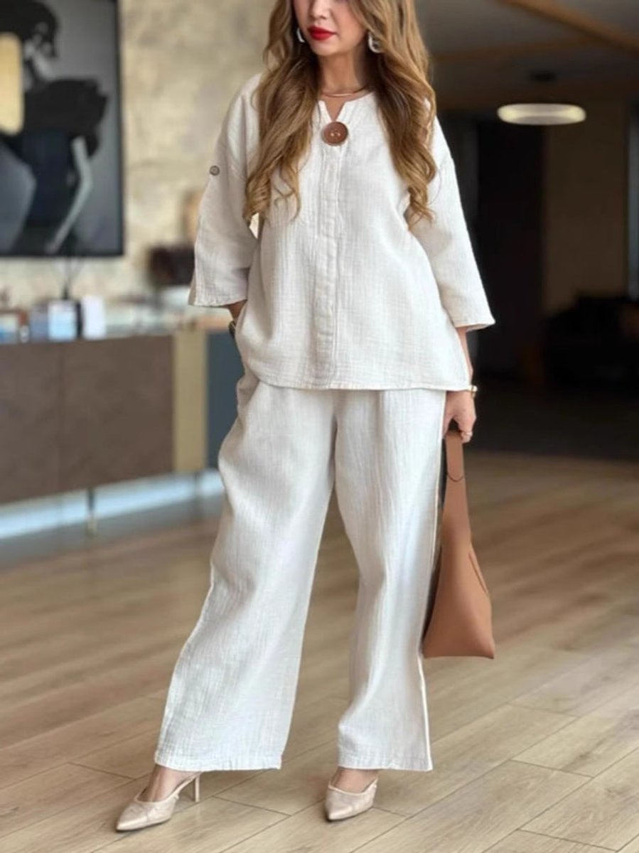 Women's 3/4-Sleeve Linen Tunic and Palazzo Pants Co-ord