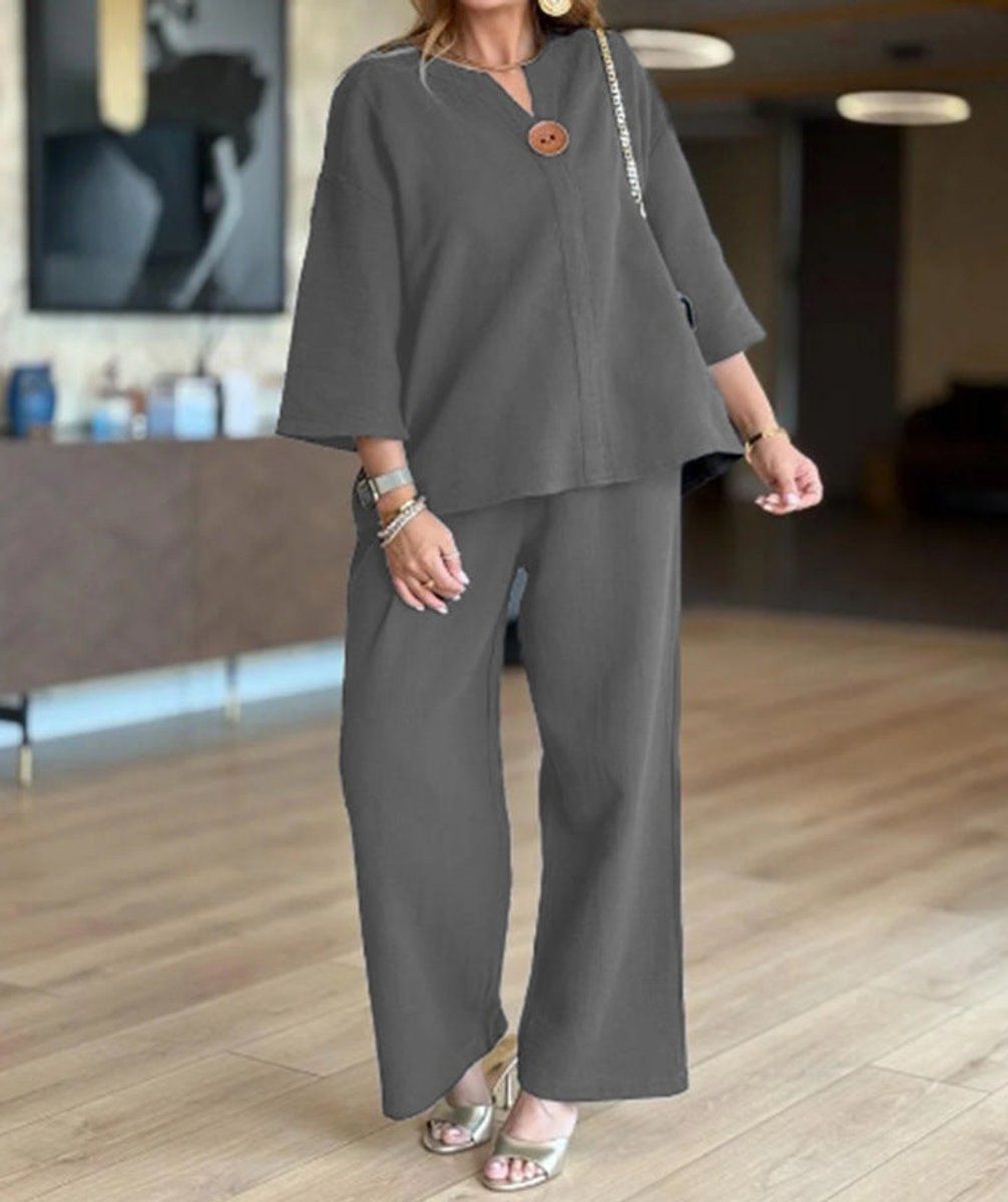 Women's 3/4-Sleeve Linen Tunic and Palazzo Pants Co-ord