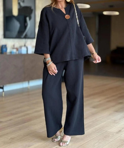Women's 3/4-Sleeve Linen Tunic and Palazzo Pants Co-ord