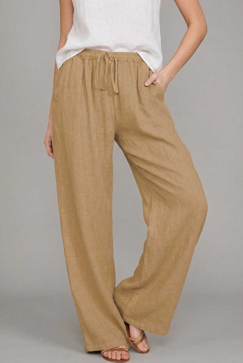 Women's Wide-Leg Linen Summer Pants with Elastic Waist