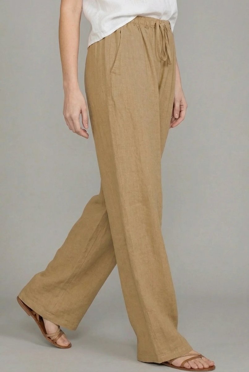 Women's Wide-Leg Linen Summer Pants with Elastic Waist