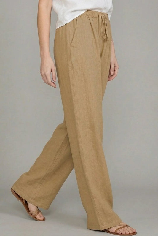 Women's Wide-Leg Linen Summer Pants with Elastic Waist