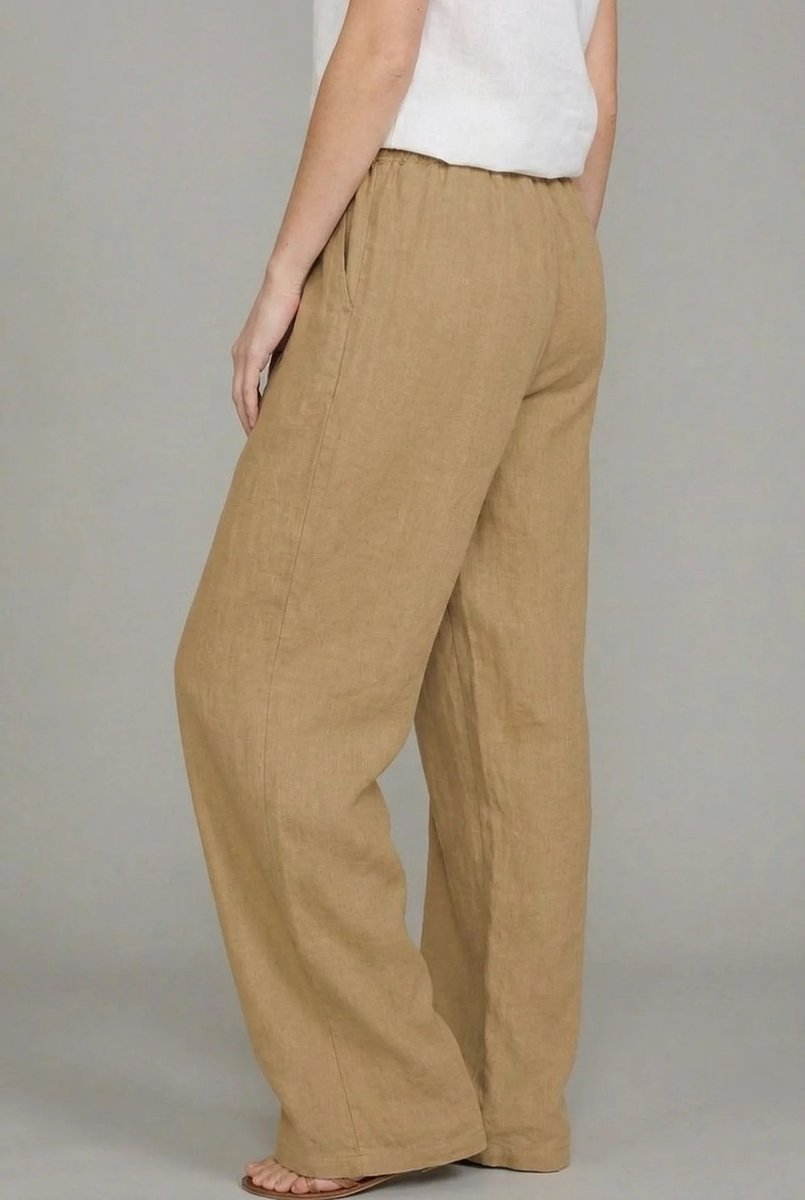 Women's Wide-Leg Linen Summer Pants with Elastic Waist