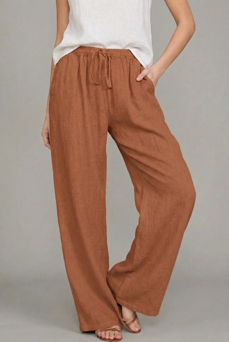 Women's Wide-Leg Linen Summer Pants with Elastic Waist