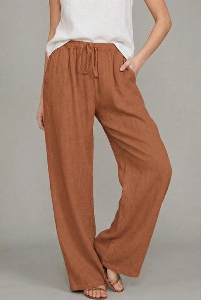 Women's Wide-Leg Linen Summer Pants with Elastic Waist