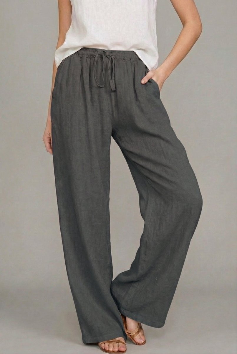 Women's Wide-Leg Linen Summer Pants with Elastic Waist