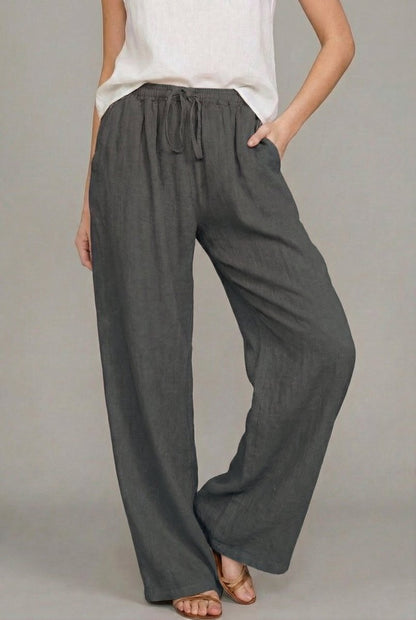 Women's Wide-Leg Linen Summer Pants with Elastic Waist