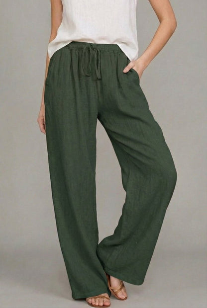 Women's Wide-Leg Linen Summer Pants with Elastic Waist