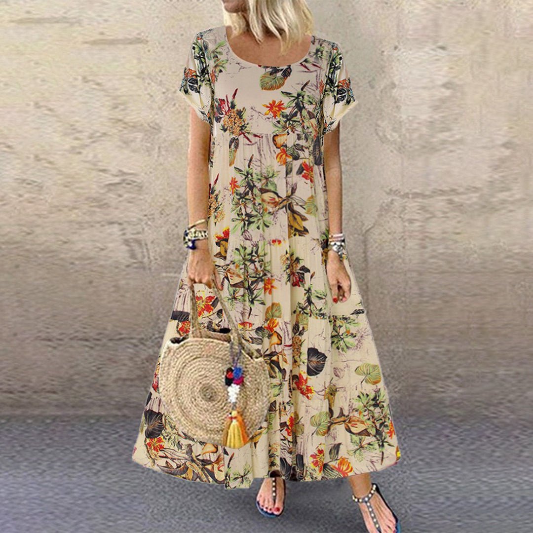 Women's Short-Sleeve Relaxed Floral Pattern Maxi Dress