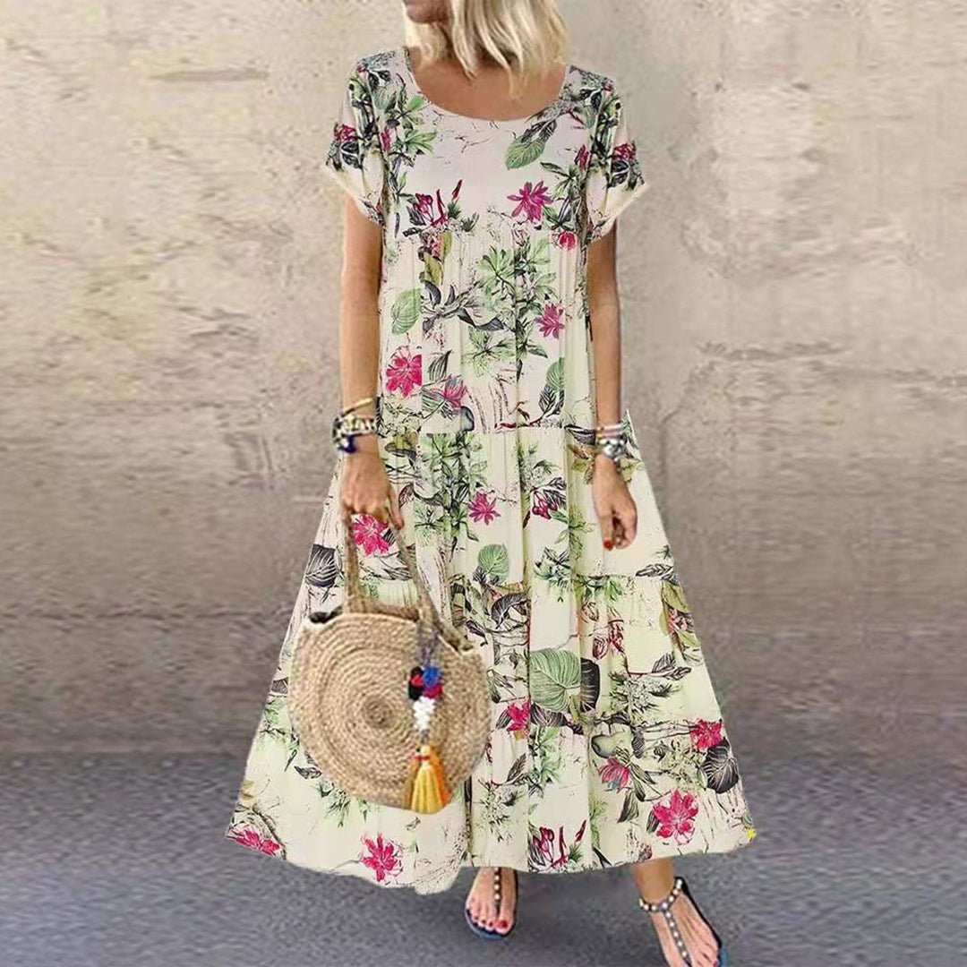 Women's Short-Sleeve Relaxed Floral Pattern Maxi Dress