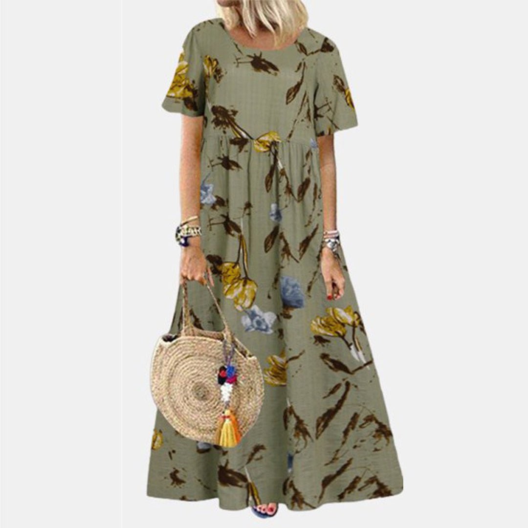 Women's Short-Sleeve Relaxed Floral Pattern Maxi Dress