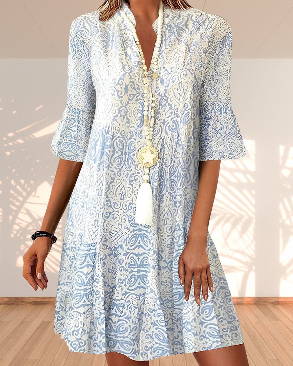 Women's Loose-Fitting Boho Print Lightweight Tunic Dress