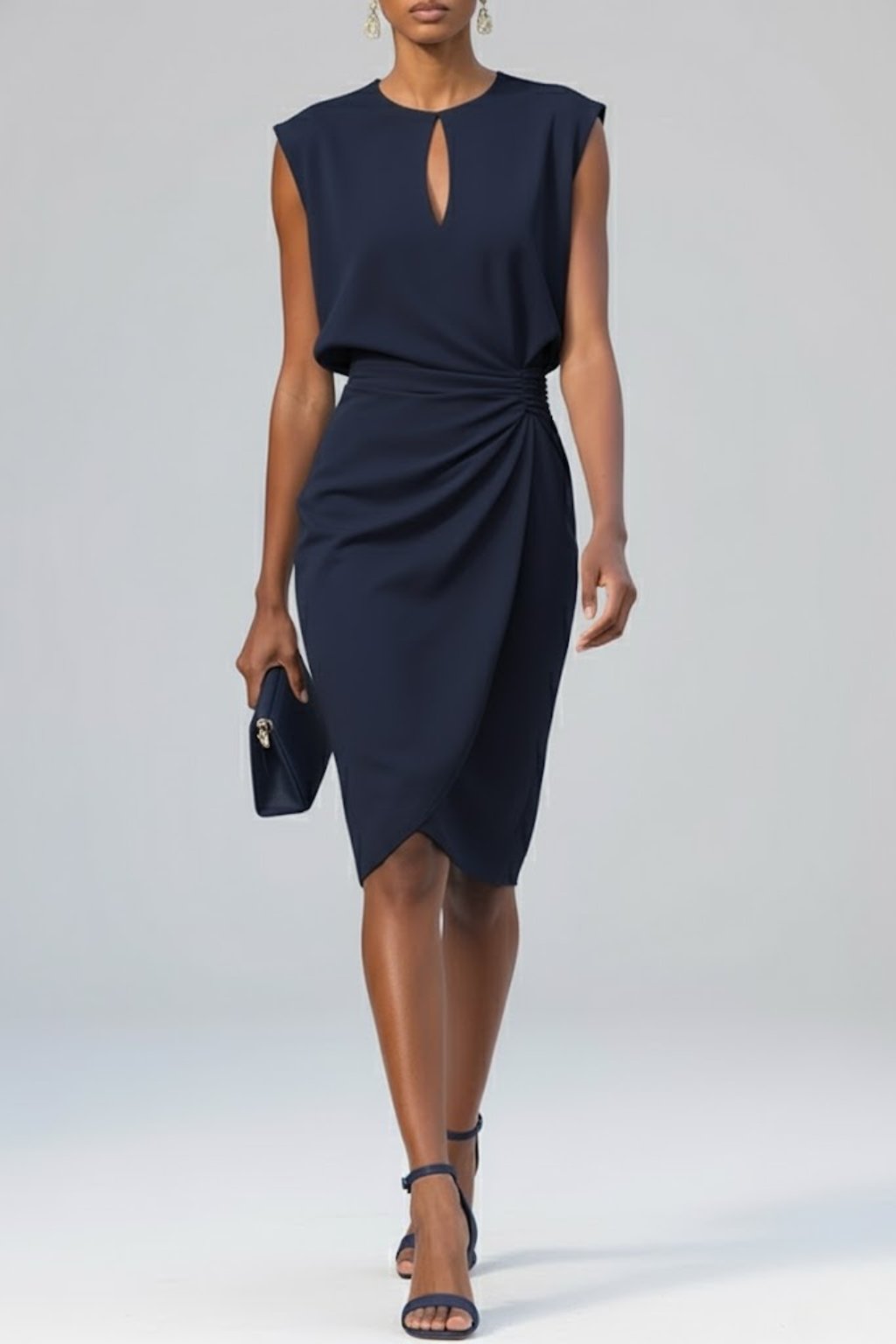 Women's Ruffled Midi Dress with Keyhole Neckline