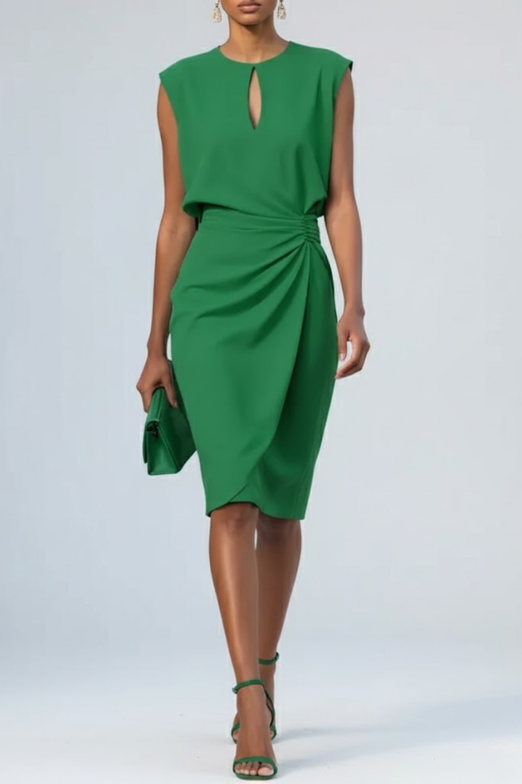 Women's Ruffled Midi Dress with Keyhole Neckline
