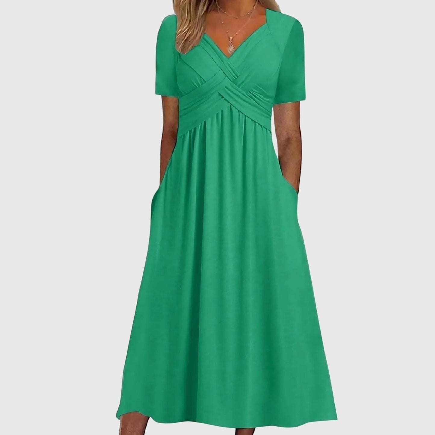 Women's V-Neck Wrap A-Line Slimming Midi Dress