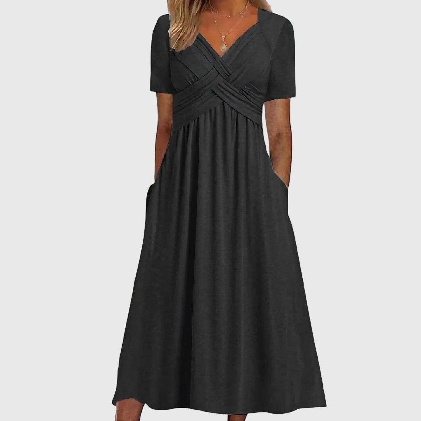 Women's V-Neck Wrap A-Line Slimming Midi Dress