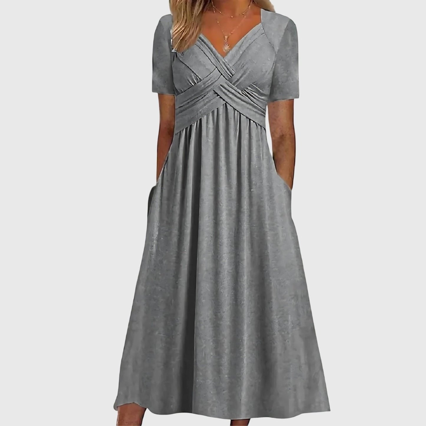 Women's V-Neck Wrap A-Line Slimming Midi Dress
