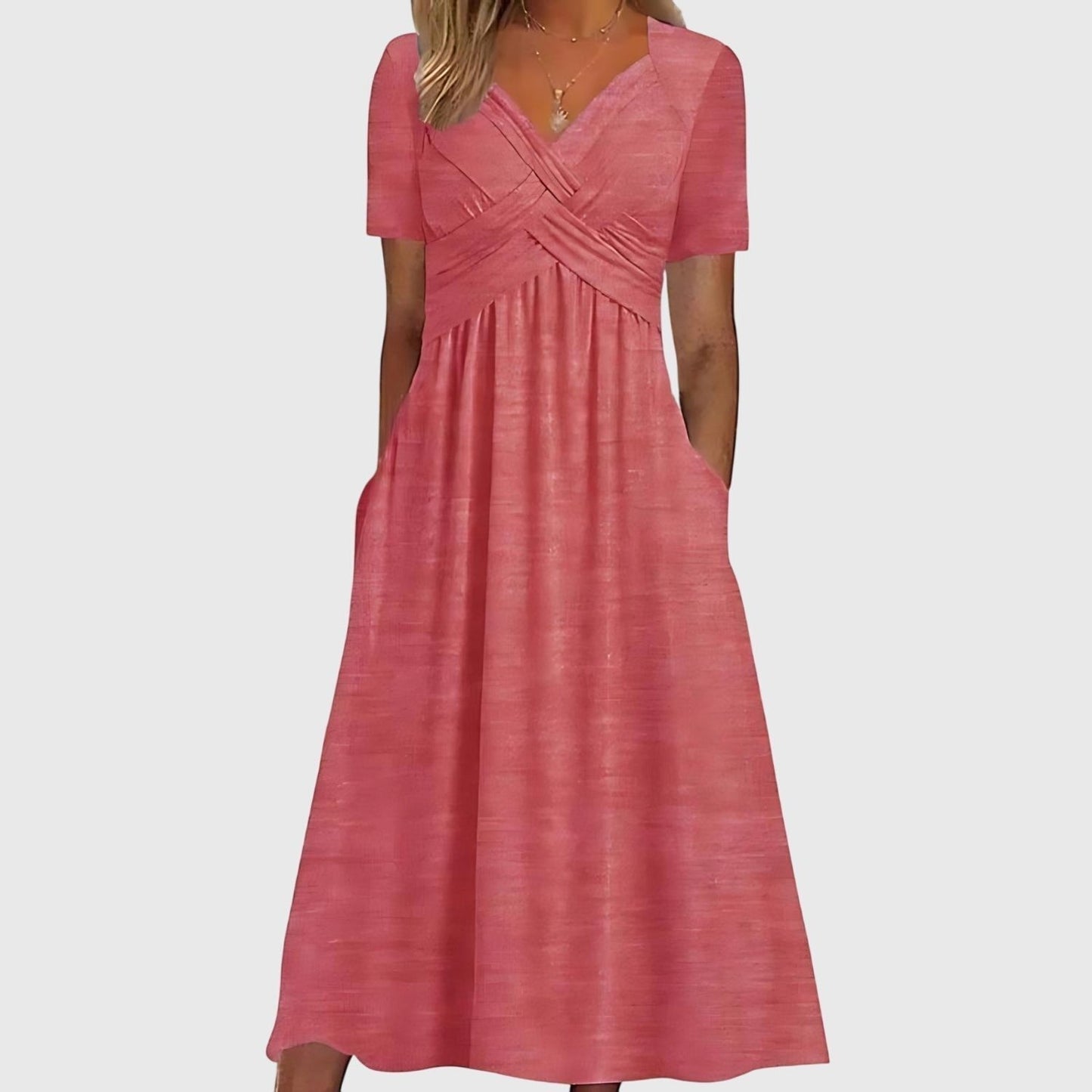 Women's V-Neck Wrap A-Line Slimming Midi Dress