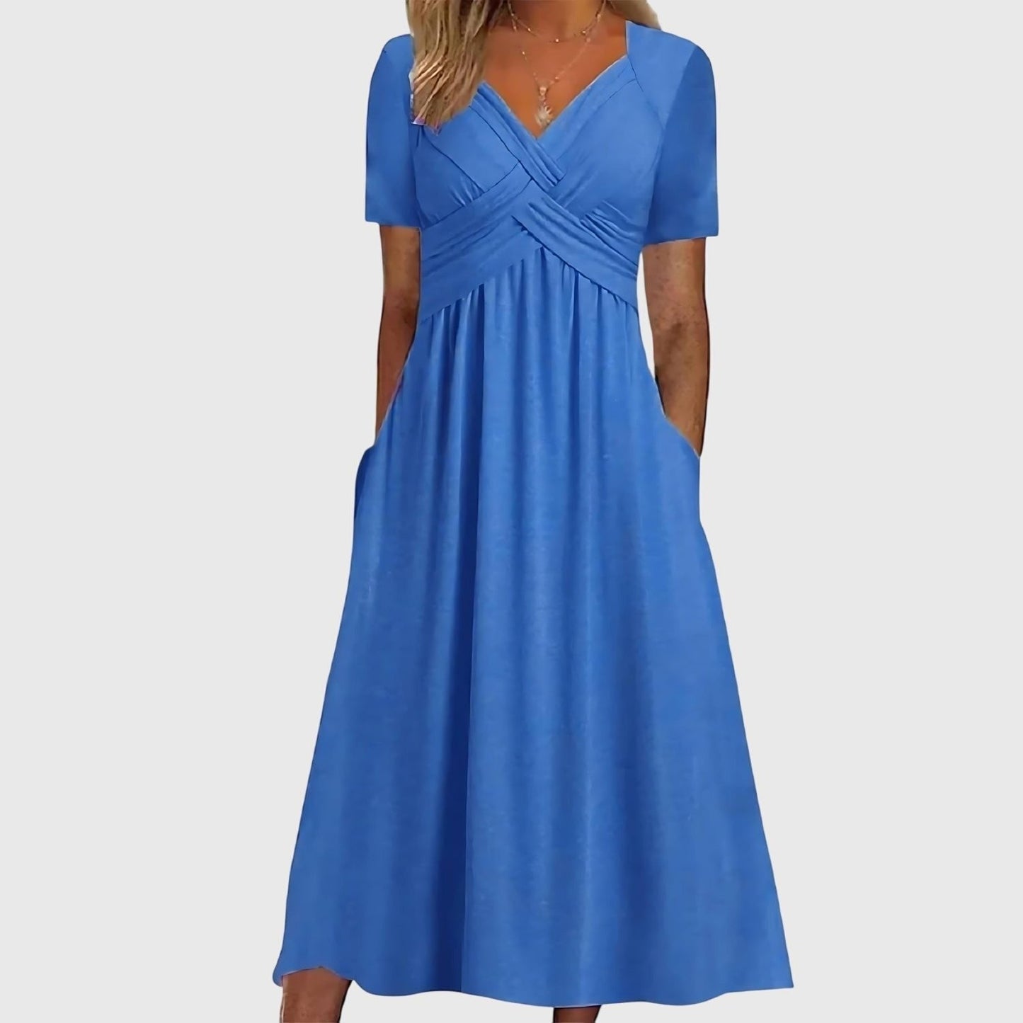 Women's V-Neck Wrap A-Line Slimming Midi Dress