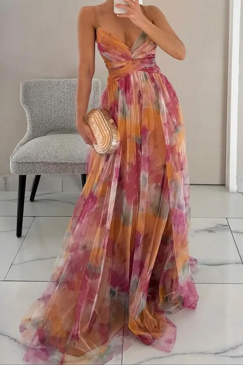 Women's Floral-Pattern Sleeveless A-Line Maxi Cocktail Dress
