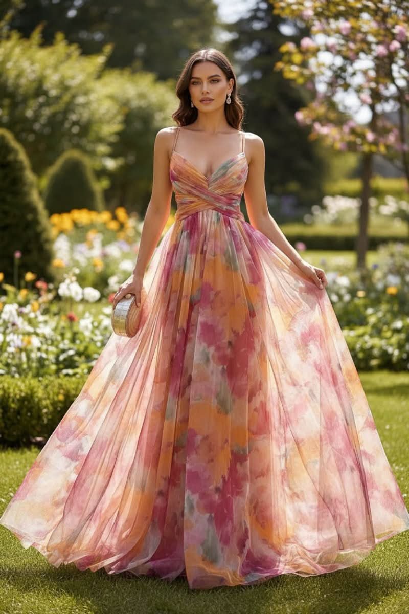 Women's Floral-Pattern Sleeveless A-Line Maxi Cocktail Dress