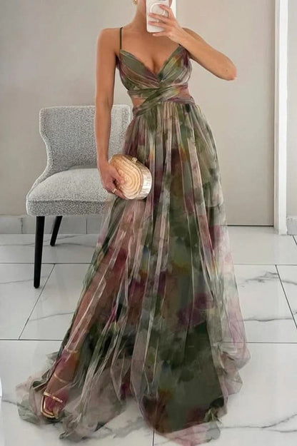 Women's Floral-Pattern Sleeveless A-Line Maxi Cocktail Dress
