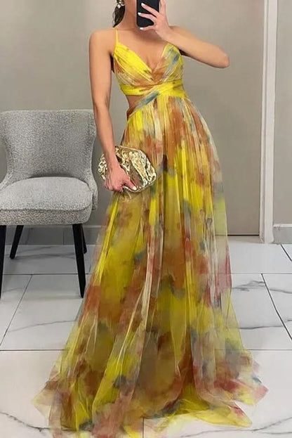 Women's Floral-Pattern Sleeveless A-Line Maxi Cocktail Dress