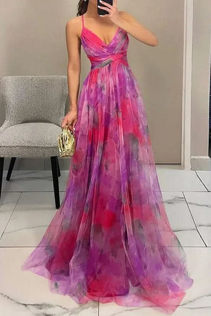 Women's Floral-Pattern Sleeveless A-Line Maxi Cocktail Dress