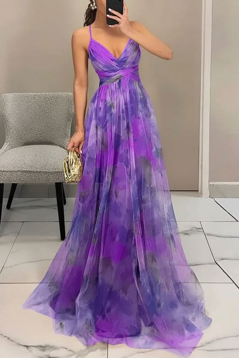 Women's Floral-Pattern Sleeveless A-Line Maxi Cocktail Dress