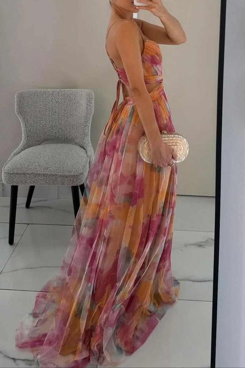 Women's Floral-Pattern Sleeveless A-Line Maxi Cocktail Dress