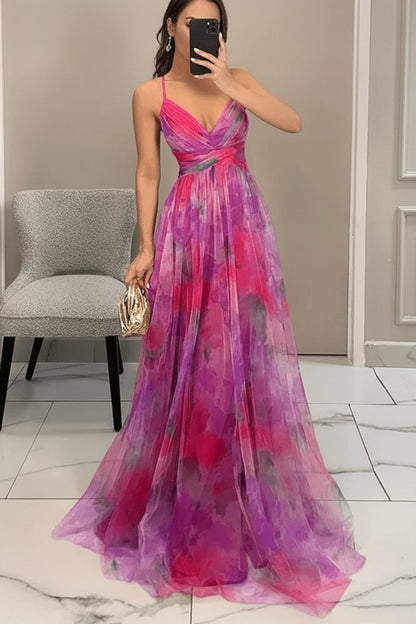 Women's Floral-Pattern Sleeveless A-Line Maxi Cocktail Dress
