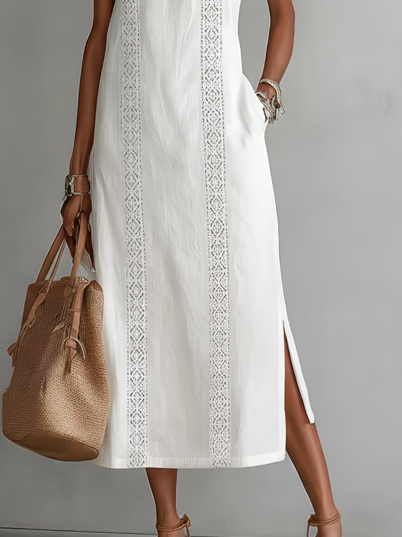 Women's Round-Neck Embroidered Sleeveless Midi Dress