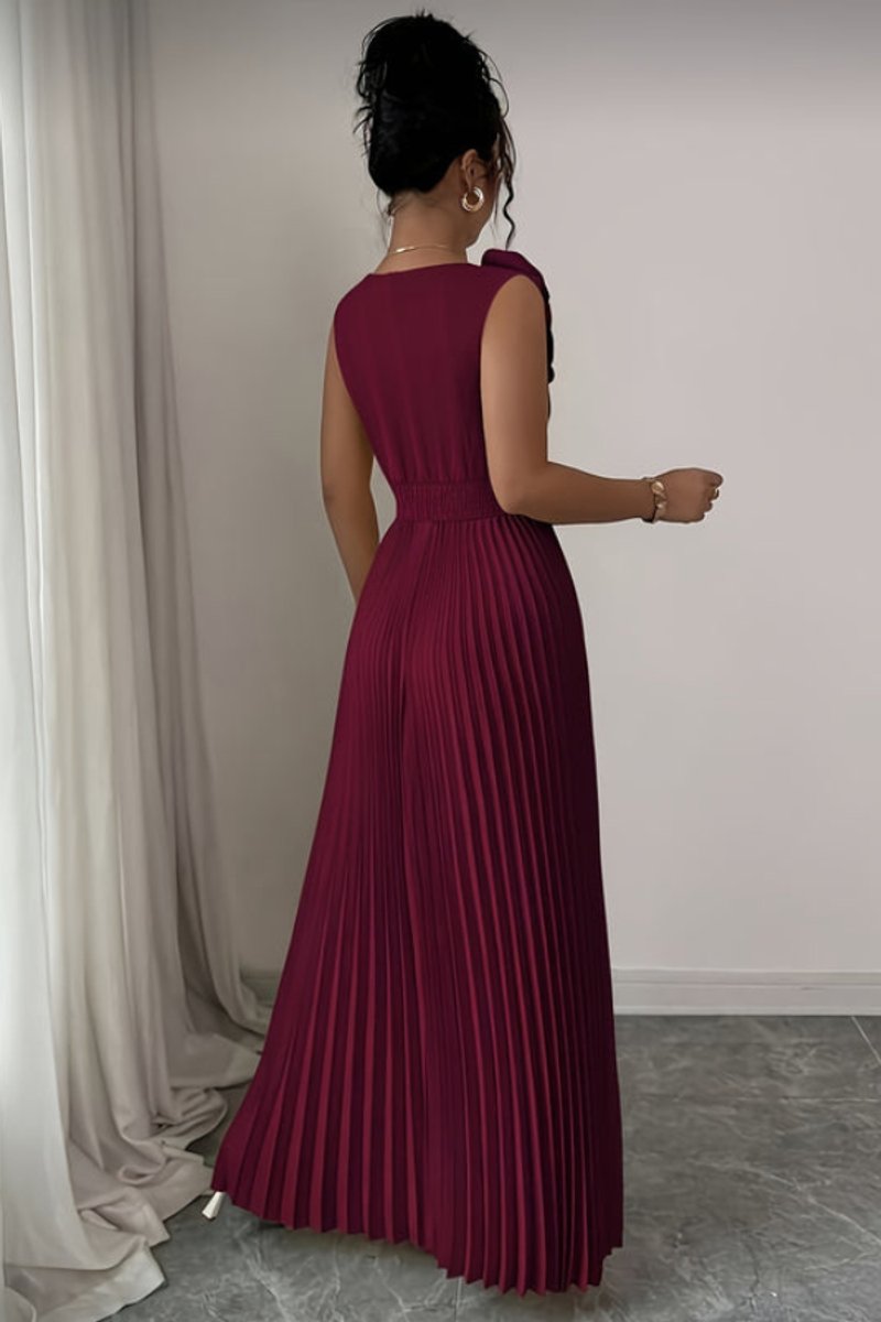 Women's Floral-Appliqué Sleeveless Pleated A-Line Evening Dress
