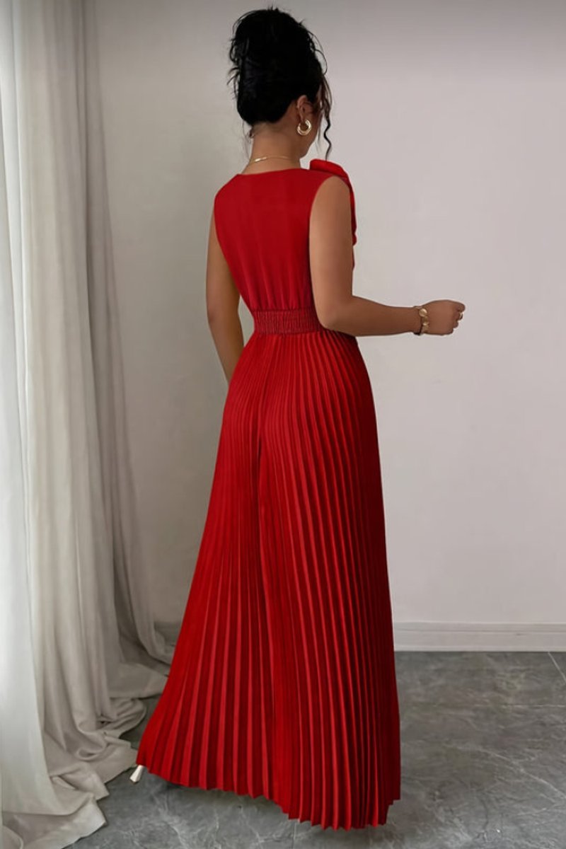 Women's Floral-Appliqué Sleeveless Pleated A-Line Evening Dress
