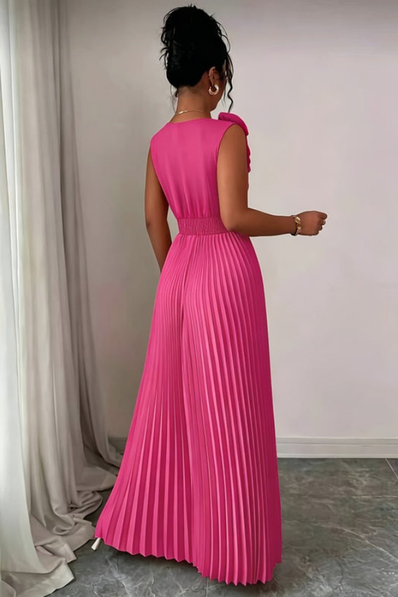 Women's Floral-Appliqué Sleeveless Pleated A-Line Evening Dress