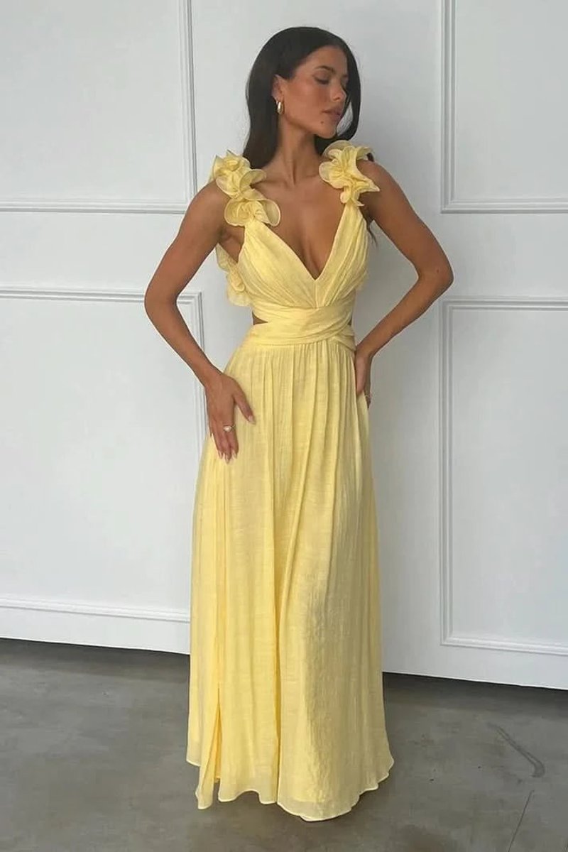 Women's Floral-Appliqué Sleeveless Pleated A-Line Evening Dress