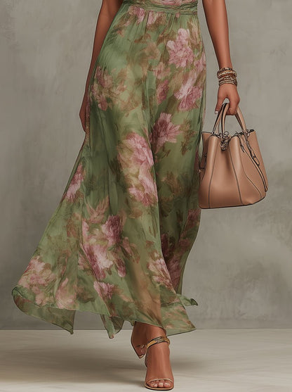 Women's Halterneck Floral Sleeveless Long Gown