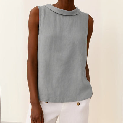 Women's Stand-Collar Sleeveless Linen Blouse