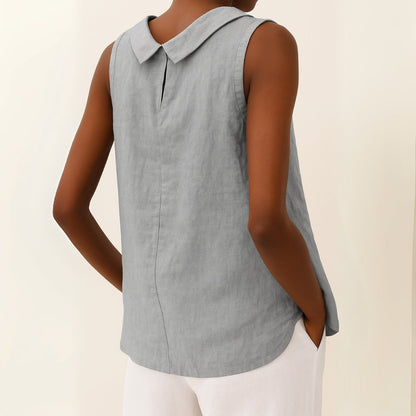 Women's Stand-Collar Sleeveless Linen Blouse