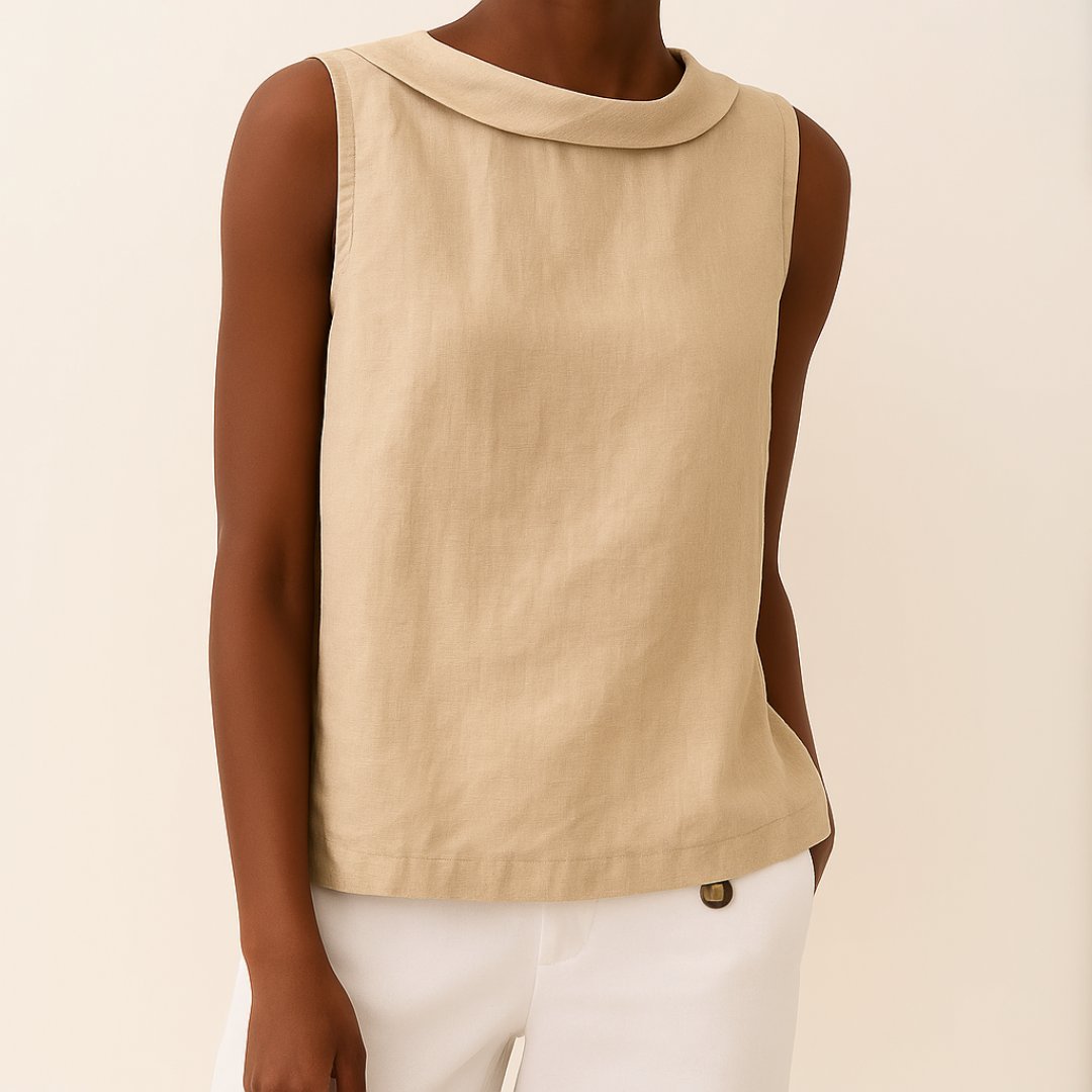 Women's Stand-Collar Sleeveless Linen Blouse